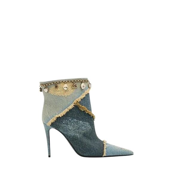Dolce and Gabbana NIB Distressed Denim Ankle Booties in Blue Size 38 - Picture 1 of 16